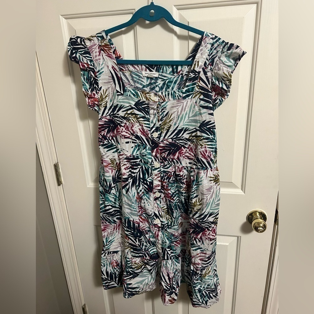 beachlunchlounge Tropical Leaf Print Dress in White, Teal, Navy, Burgundy